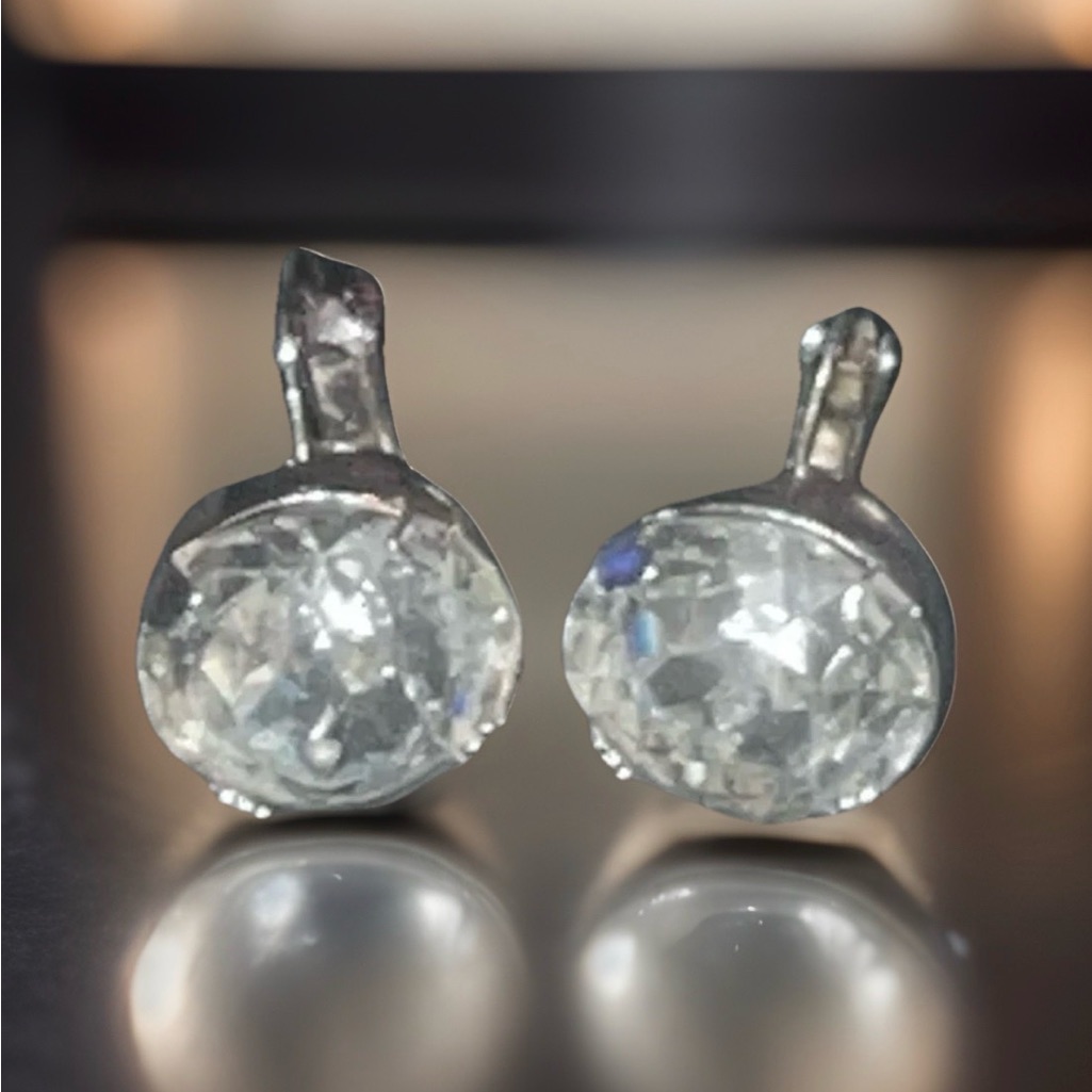 Vintage Eisenberg Silver Rhinestone Clip On Headlight Crystal Earrings